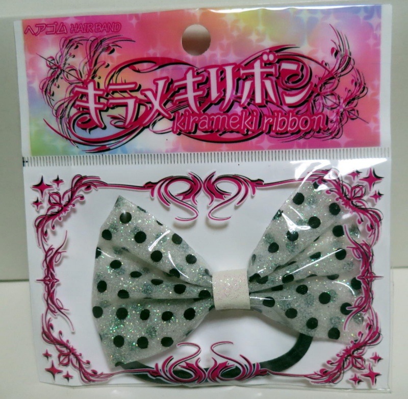 キラメキリボン★ラメ入り キラキラリボンヘアゴム★ AAA風 (白)★新品-とこしばgoods