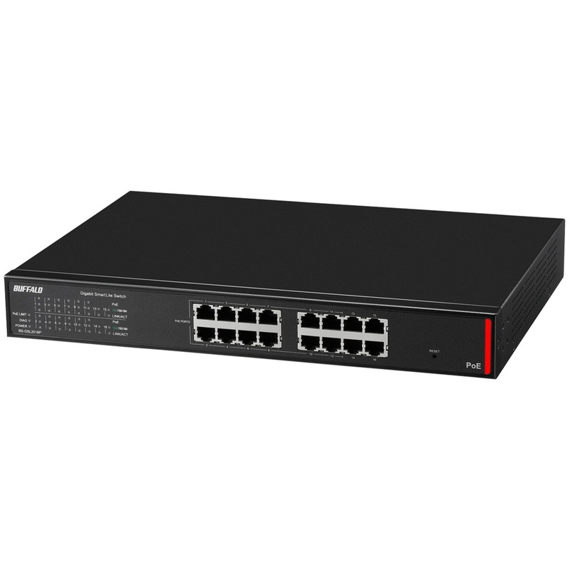 『BS-GSL2016P』BUFFALO バッファロー 法人向け Giga対応 PoE Layer2 スマートLiteスイッチ 16ポート ブラック
