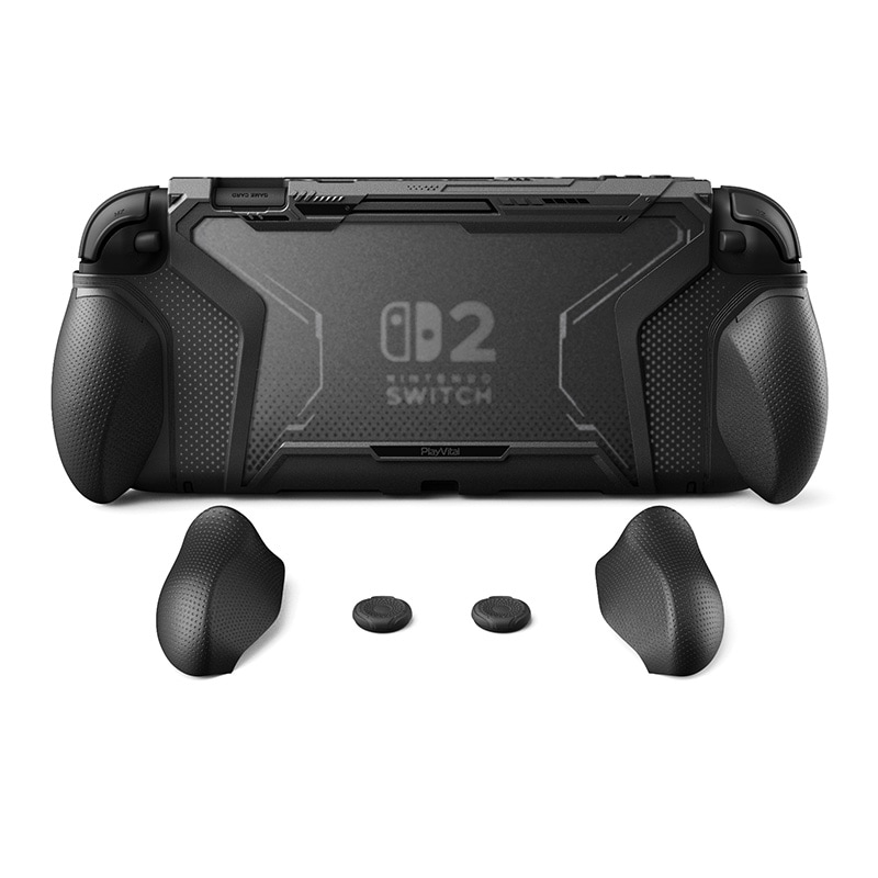 PlayVital BEYOND-GRIP Nintendo Switch 2（2025）対応 交換式グリップ付きTPU保護ケースカバー ドック対応 親指グリップキャップ付き 耐衝撃 人間工学デザイン ブラック