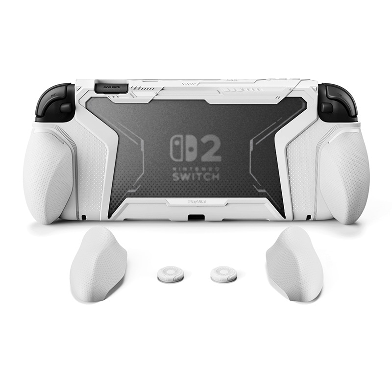 PlayVital BEYOND-GRIP Nintendo Switch 2（2025）対応 交換式グリップ付きTPU保護ケースカバー ドック対応 親指グリップキャップ付き 耐衝撃 人間工学デザイン ホワイト