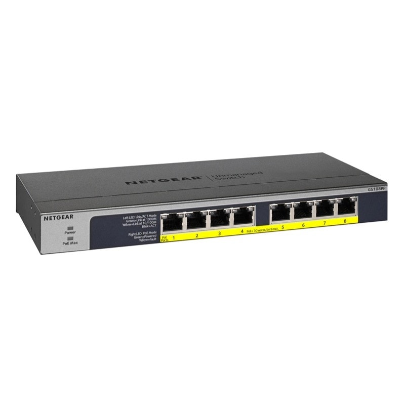 『GS108PP-100AJS』 NETGEAR スイッチングハブ 1G PoE+ 123W 8ポート