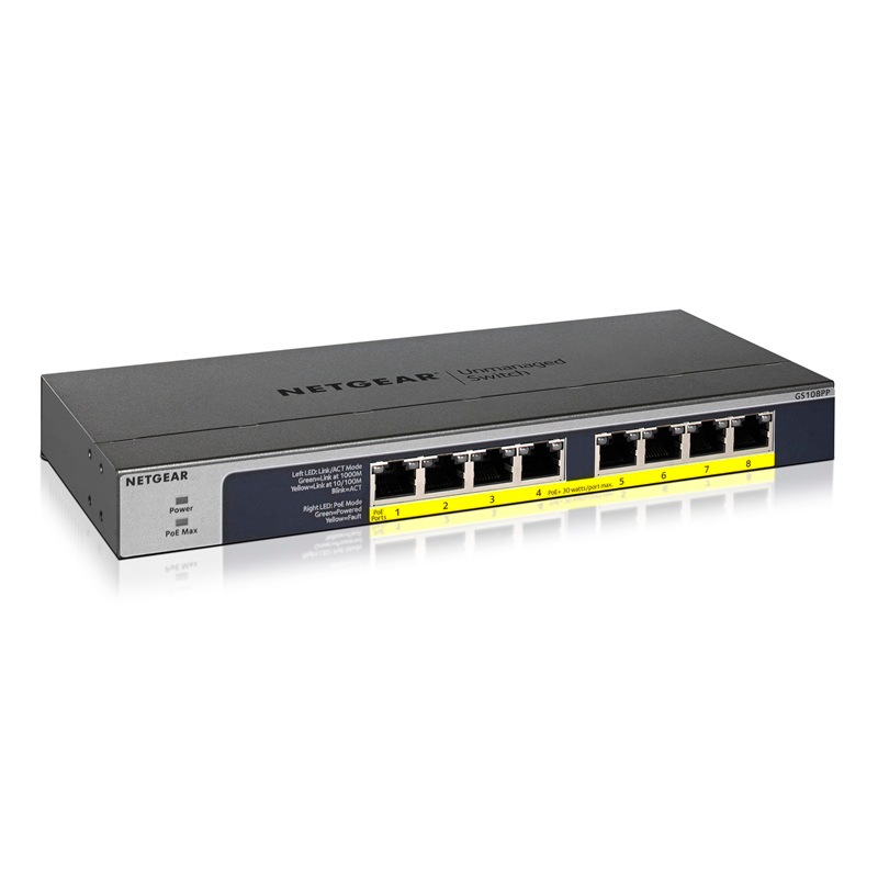 『GS108PP-100AJS』 NETGEAR スイッチングハブ 1G PoE+ 123W 8ポート