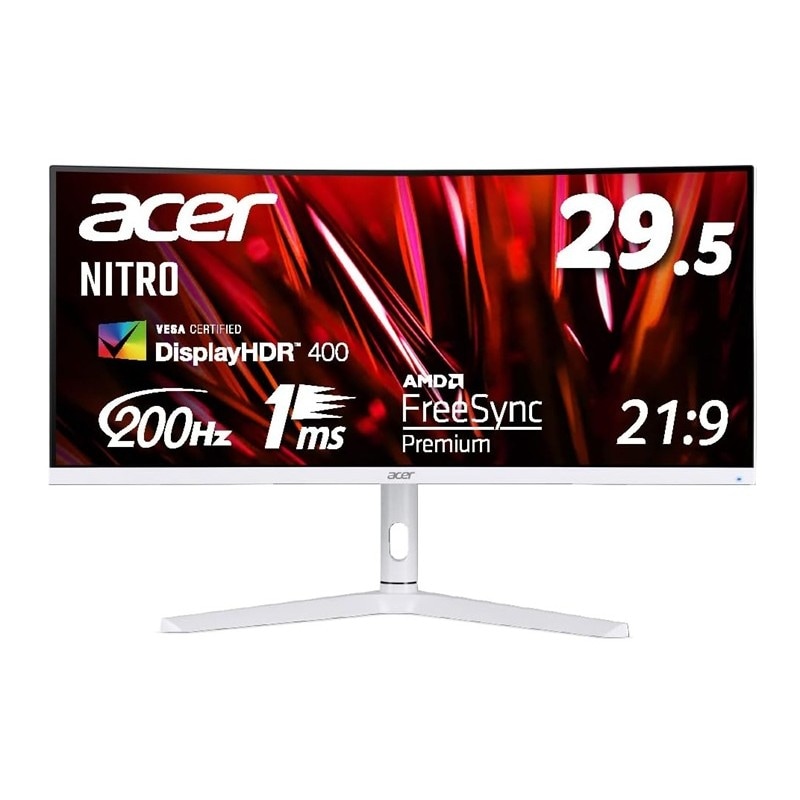『XZ306CXwmiiiphx』Acer ゲーミングモニター 29.5型 200Hz UWFHD 2560×1080 湾曲1500R スピーカー有 ホワイト
