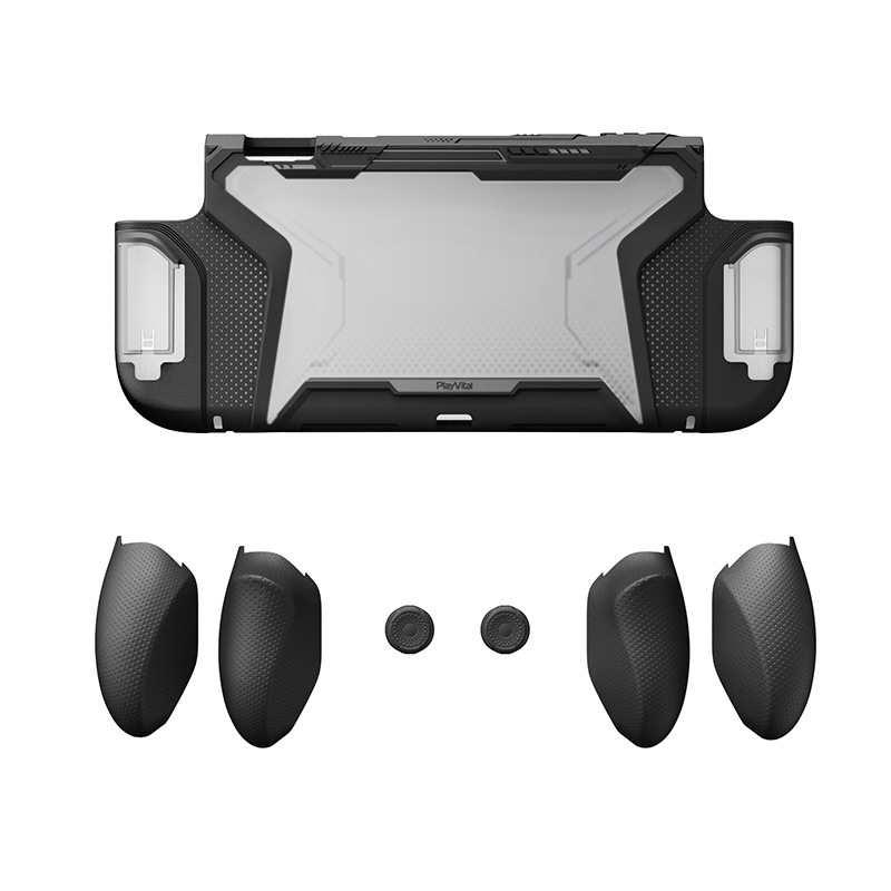 PlayVital BEYOND-GRIP Nintendo Switch 2(2025)対応 交換式グリップ付きTPU保護ケースカバー ドック対応 親指グリップキャップ付き 耐衝撃 人間工学デザイン ブラック