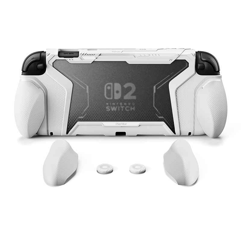 PlayVital BEYOND-GRIP Nintendo Switch 2（2025）対応 交換式グリップ付きTPU保護ケースカバー ドック対応 親指グリップキャップ付き 耐衝撃 人間工学デザイン ホワイト