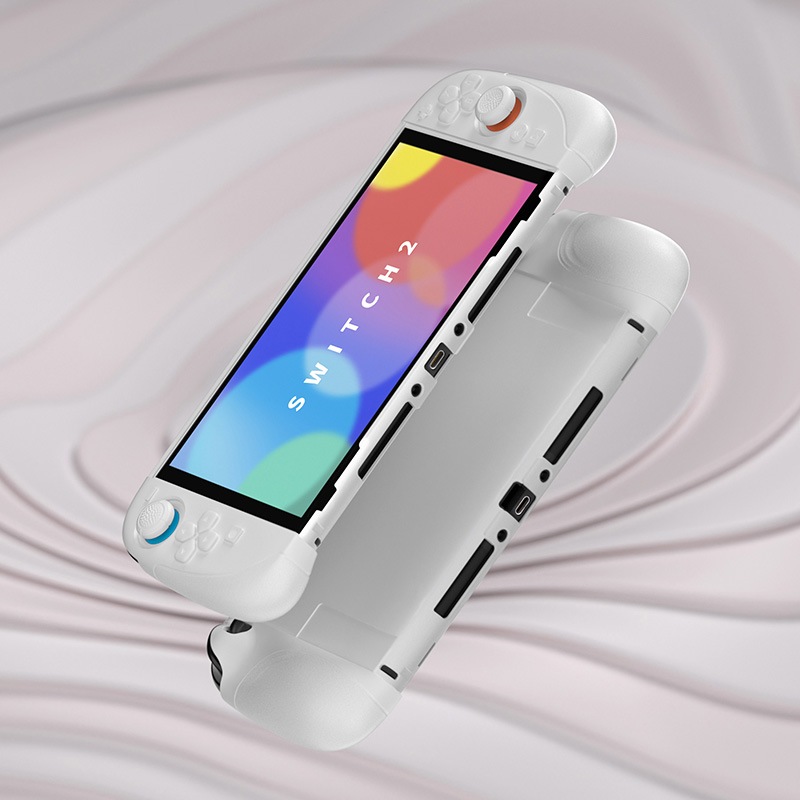 PlayVital Ranger Nintendo Switch 2（2025）対応保護カバー シリコングリップ＋PC製ハードカバーケース 折りたたみスタンド＆親指グリップキャップ付き ドック対応 ホワイト