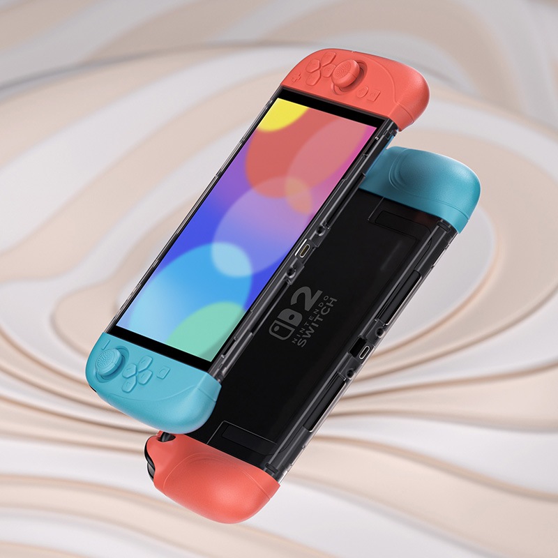 PlayVital Ranger Nintendo Switch 2（2025）対応保護カバー シリコングリップ＋PC製ハードカバーケース 折りたたみスタンド＆親指グリップキャップ付き ドック対応 クリアホワイト