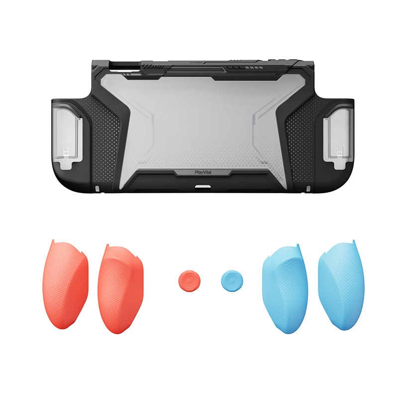 PlayVital BEYOND-GRIP Nintendo Switch 2（2025）対応 交換式グリップ付きTPU保護ケースカバー ドック対応 親指グリップキャップ付き 耐衝撃 人間工学デザイン ブルー&オレンジ