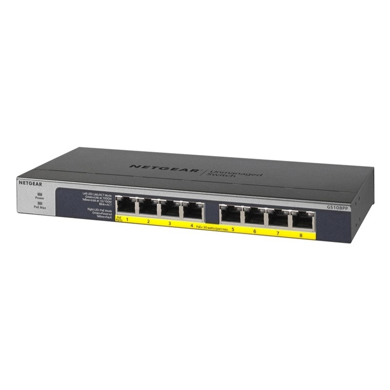 『GS108PP-100AJS』 NETGEAR スイッチングハブ 1G PoE+ 123W 8ポート