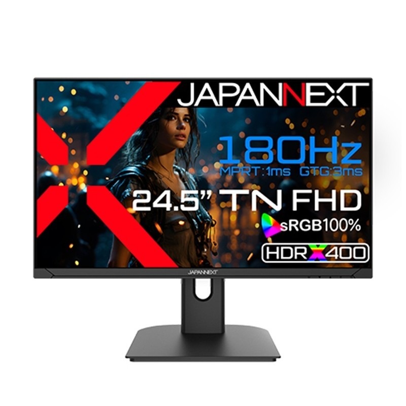 『JN-245GT180FHDR』JAPANNEXT ゲーミング液晶ディスプレイ 24.5型 フルHD 1920×1080 スピーカー有 2年保証 ブラック