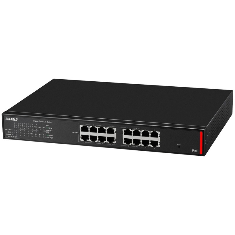『BS-GSL2016P』BUFFALO バッファロー 法人向け Giga対応 PoE Layer2 スマートLiteスイッチ 16ポート ブラック