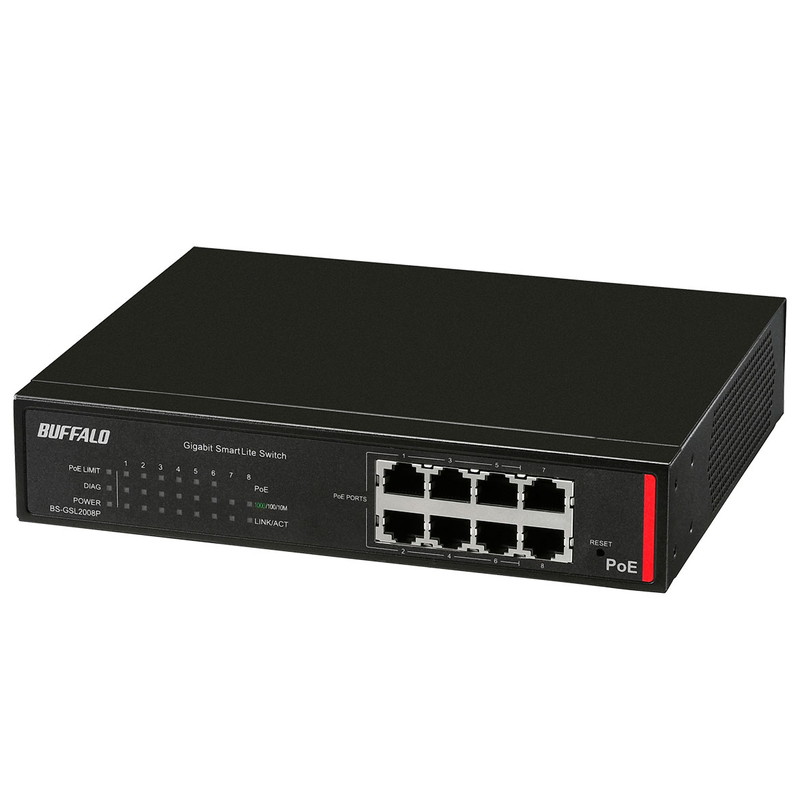 『BS-GSL2008P』BUFFALO バッファロー 法人向け Giga対応 PoE Layer2 スマートLiteスイッチ 8ポート ブラック