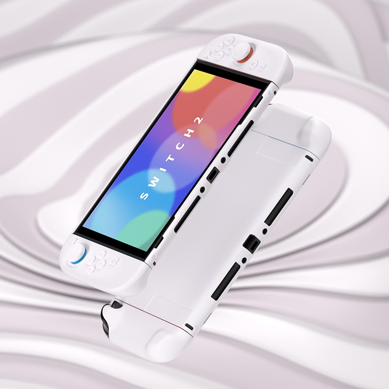 PlayVital Nintendo Switch 2(2025)対応ハードカバー 保護ケース 付けたままドックに対応 折りたたみ式スタンド&親指グリップ付き ホワイト