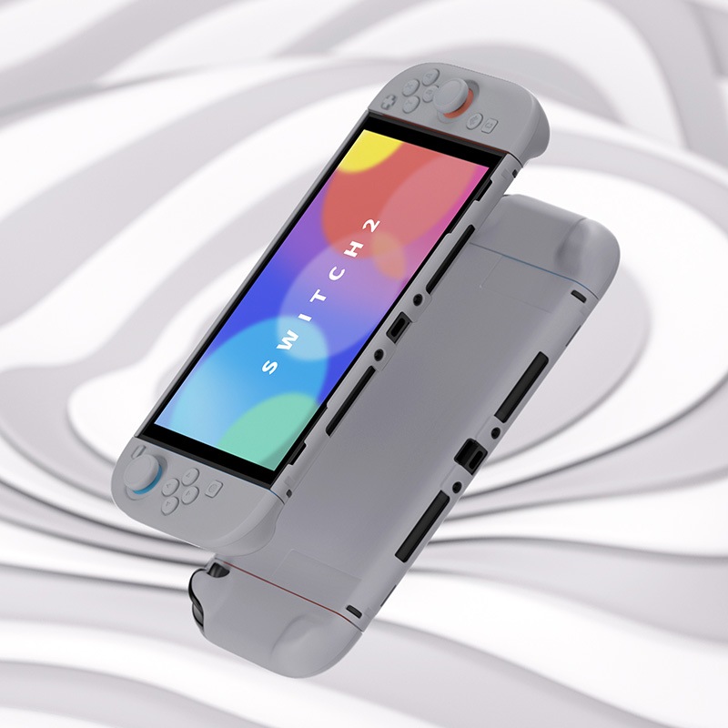 PlayVital Nintendo Switch 2（2025）対応ハードカバー 保護ケース 付けたままドックに対応 折りたたみ式スタンド＆親指グリップ付き グレー