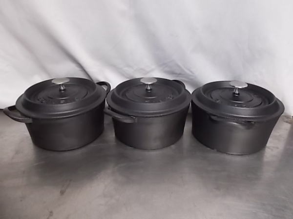 ボン・ボネール ココット 22cm ブラック 鍋3個セット 黒色  300×230×160 中古厨房 /A-15