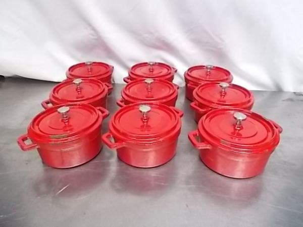 ホーロー鍋 ココット 9個セット 赤色 170×130×80 中古厨房 /A-18