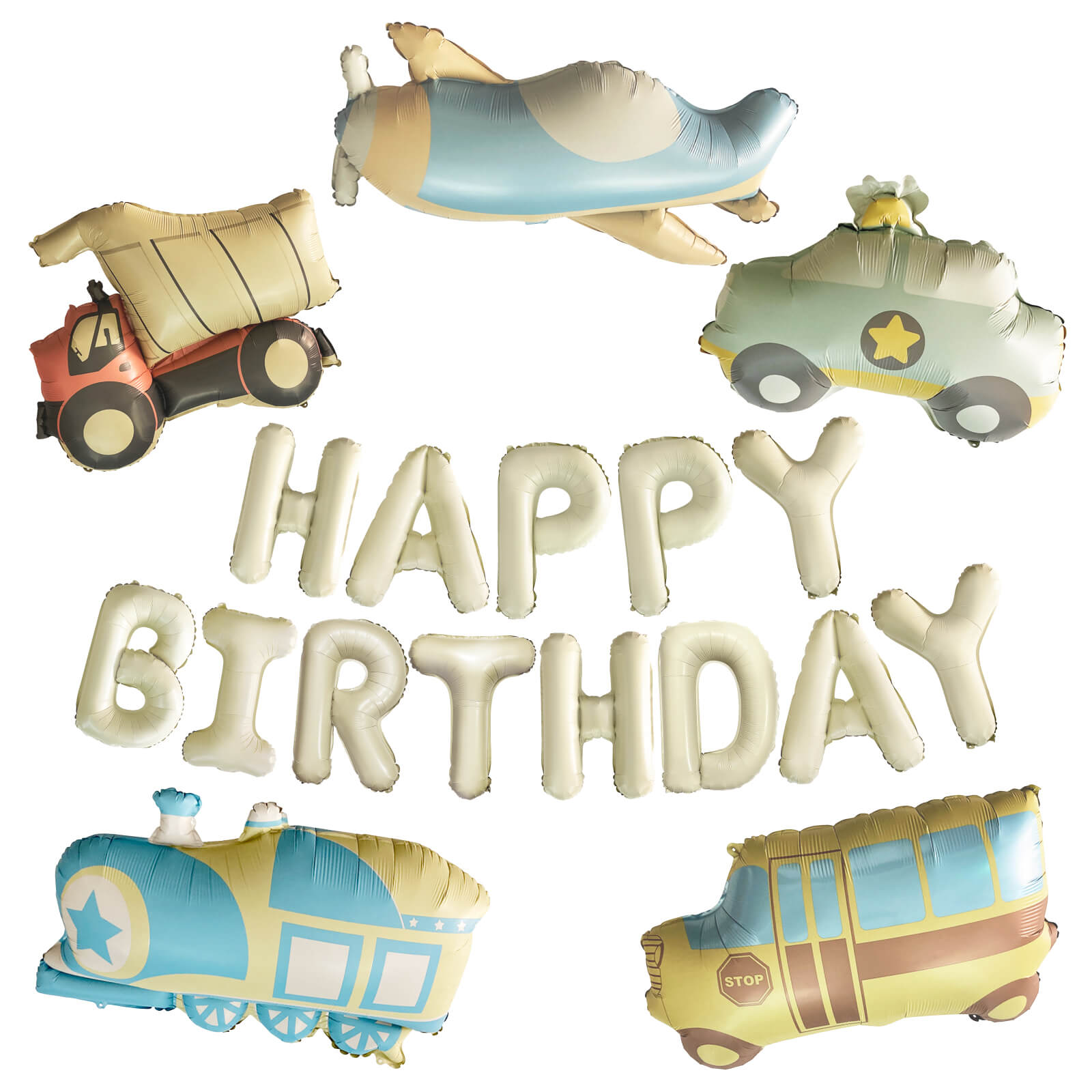 【メール便送料無料】バースデーバルーン  くすみ乗り物セット くすみカラー お誕生日 誕生日バルーン おうちスタジオ おうちフォトブース バースデーフォト お誕生日フォト