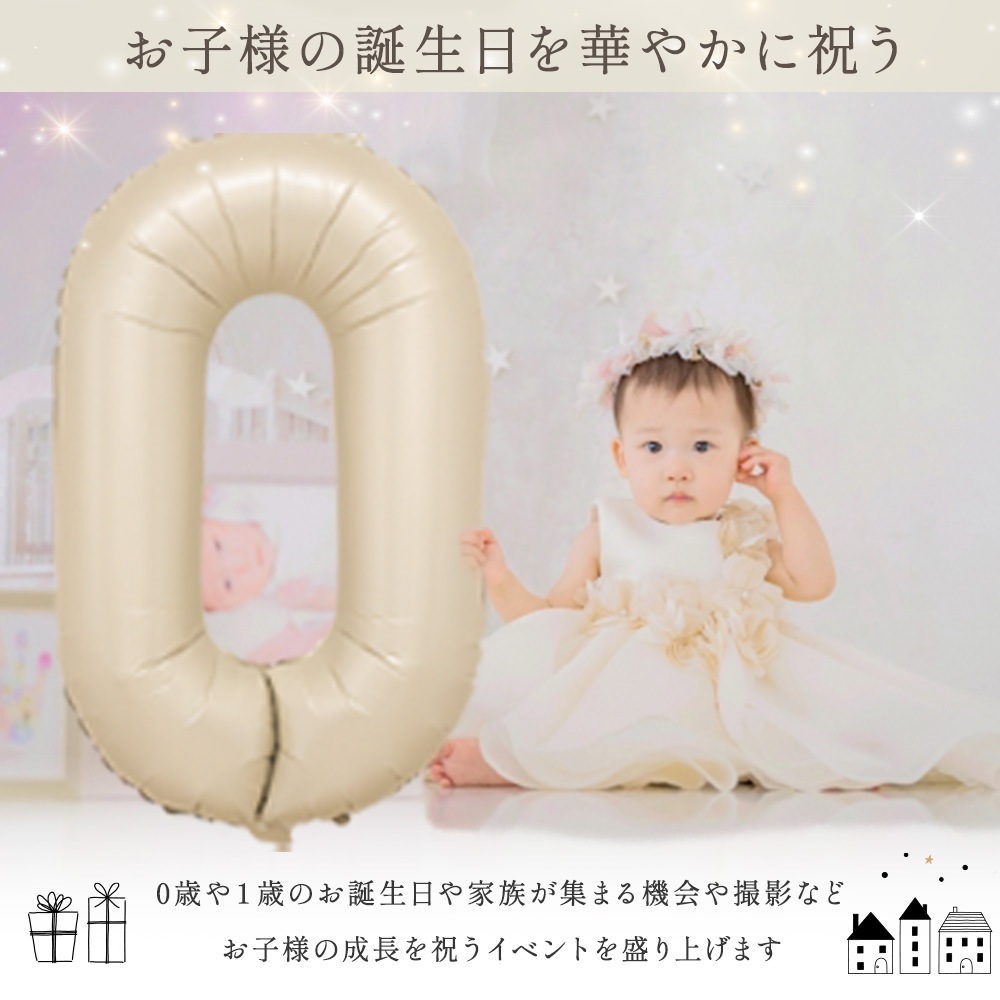 数字バルーン マットカラー アイボリー ピンク 大きい 誕生日バルーン 飾り付け 風船 約100cm バースデーバルーン