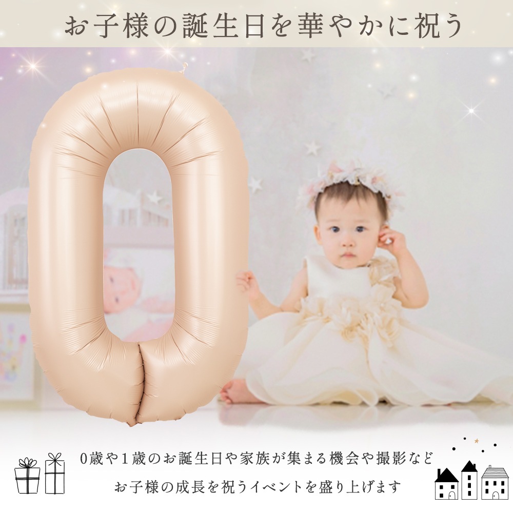 数字バルーン マットカラー アイボリー ピンク 大きい 誕生日バルーン 飾り付け 風船 約100cm バースデーバルーン