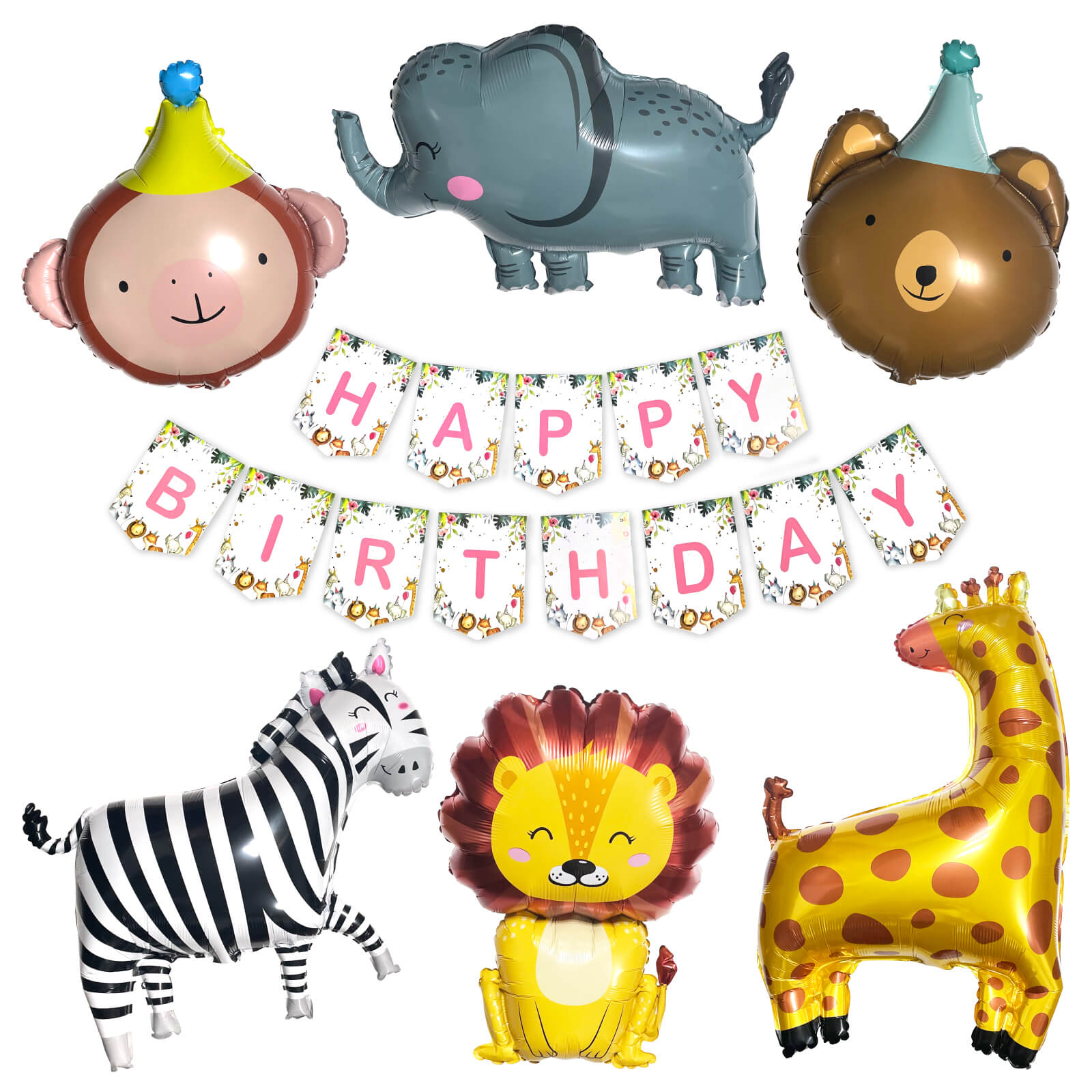 【メール便送料無料】バースデーバルーン ニコニコ動物園セット お誕生日 バルーンセット おうちスタジオ おうちフォトブース バースデーフォト お誕生日フォト