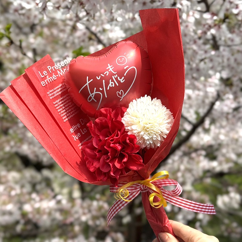 ギフト プチブーケ ミニブーケ バルーン ブーケ ハート ありがとう 感謝 造花 アーティフィシャルフラワー