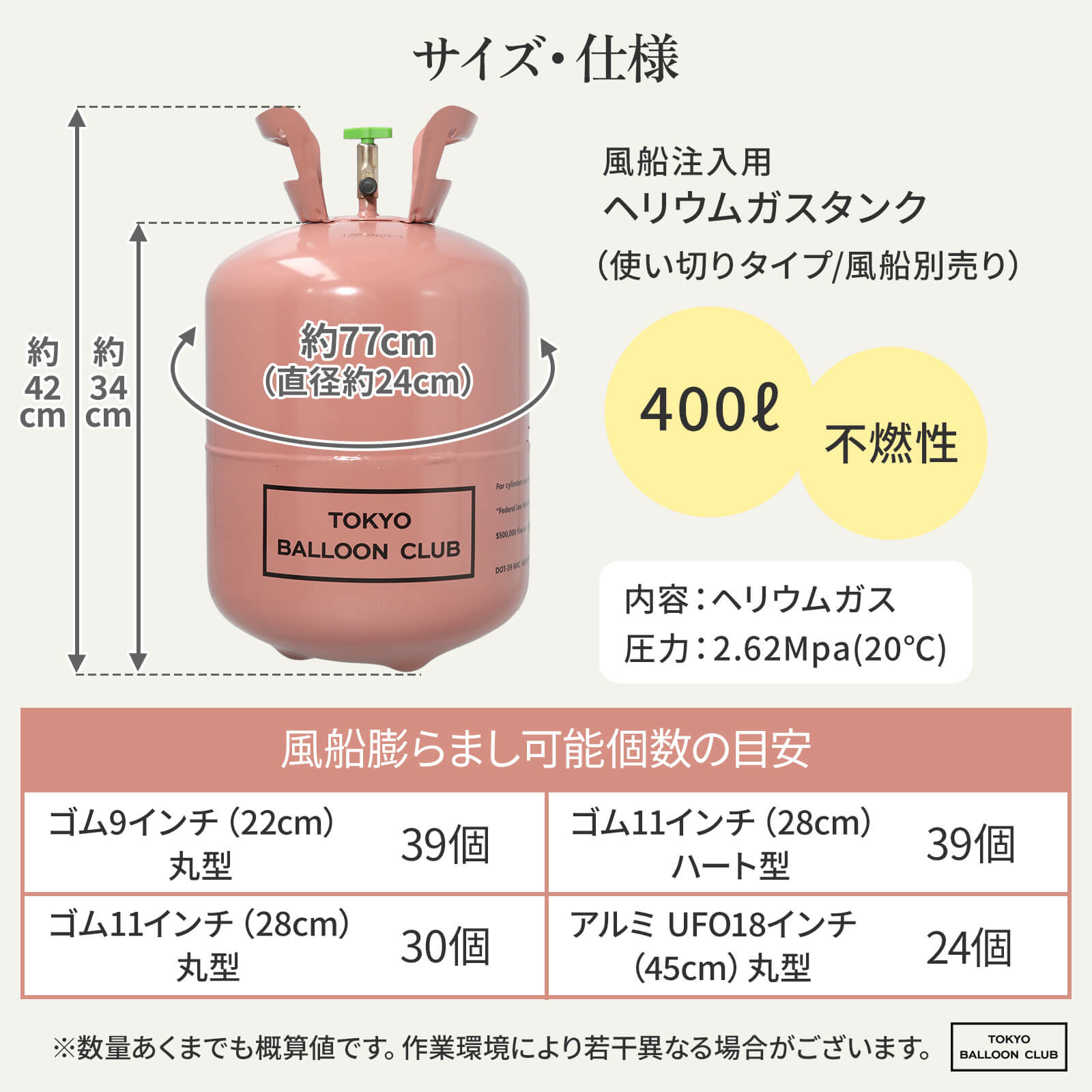 東京バルーン倶楽部 --心に残るHAPPYな体験を-- | ヘリウムガス 400L 