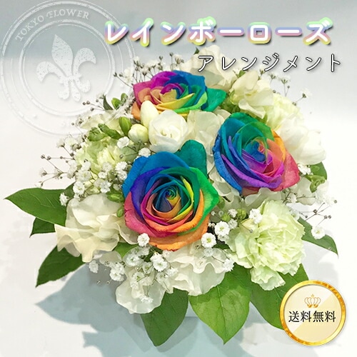 奇跡のバラ レインボーローズ アレンジメント 生花 サプライズ プレゼント 送料無料 虹薔薇 記念日 お祝い 誕生日 ホワイトデー 卒業式 入学 ギフト クール便選択可能