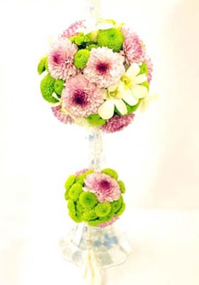 生花 ウェディングブーケ ピンポンマムのボールブーケ2段（※ブートニア付き）  バレインタイン