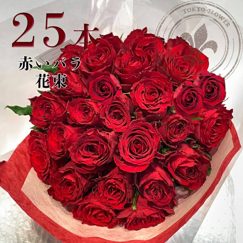 【東京銀座クオリティ◎】 赤バラ25本の花束 バラ 花束 送料無料 土日も出荷 誕生日 入学 母の日 父の日 プレゼント お祝い 記念日 25周年 ギフト 還暦 プレゼント プロポーズ 退職 長寿 米寿 銀婚式 送別 妻 奥さん 嫁 母 ママ クール便選択可能