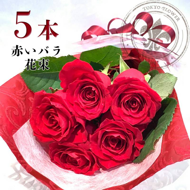 赤バラ5本の花束 銀座の赤薔薇 花束 土日も出荷 送料無料 銀座から届く幸せ 誕生日 入学 母の日 父の日 プレゼント お祝い 記念日 5周年 ギフト 税込 還暦 退職 生花 結婚 賀寿 長寿祝い 退職 お中元 妻 奥さん 嫁 母 ママ クール便選択可能