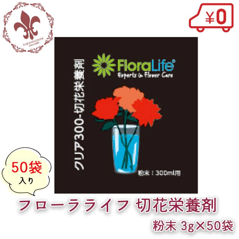 フローラライフ切花栄養剤 粉末３ｇ 50入 100倍希釈 300ml用 W55×H60mm 切花 栄養剤 切り花 延命剤 送料無料 長持ち 自宅用 栄養剤 活力剤 フラワーフード 小袋 ネコポス