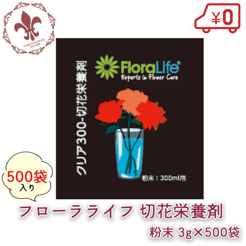 フローラライフ切花栄養剤 粉末３ｇ 500入 100倍希釈 300ml用 W55×H60mm 切花 栄養剤 切り花 延命剤 送料無料 長持ち 自宅用 栄養剤 活力剤 フラワーフード 小袋