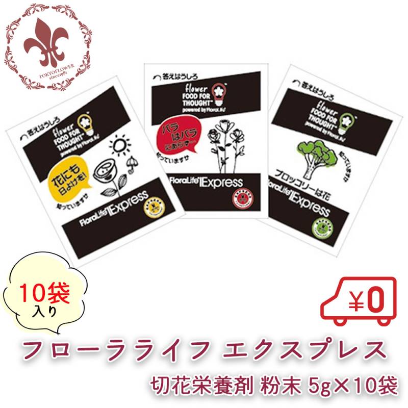フローラライフ エクスプレス切花栄養剤 粉末５ｇ 10袋 500ml希釈 W60×H70ｍｍ パッケージ40種類アソート 切り戻し不要の切花鮮度保持剤 切り花 延命剤 切花 長持ち 自宅用 栄養剤 活力剤 フラワーフード 小袋 切花栄養剤 ネコポス