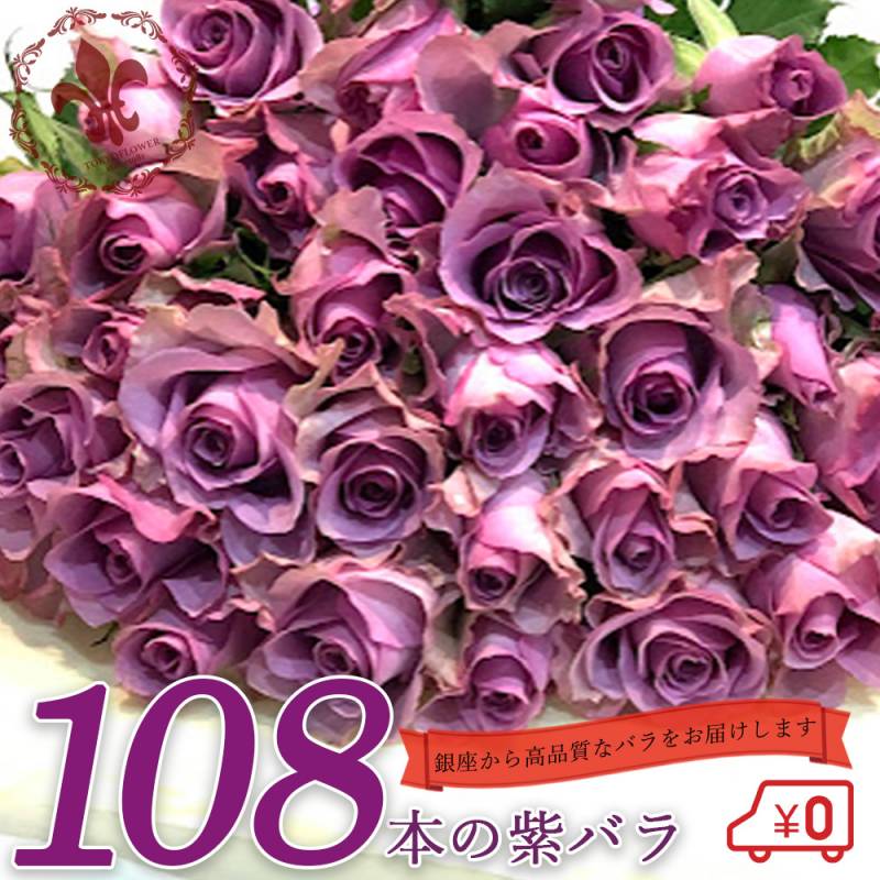 紫バラ108本の花束 生花 ムラサキバラ 東京銀座クオリティ 送料無料 送料込み 紫色 バラ 薔薇 ばら 花束 お祝い 誕生日 記念日 クリスマス プレゼント ギフト プロポーズ 結婚 退職 還暦 長寿 茶寿 米寿 古希 喜寿 金婚式 クール便選択可能
