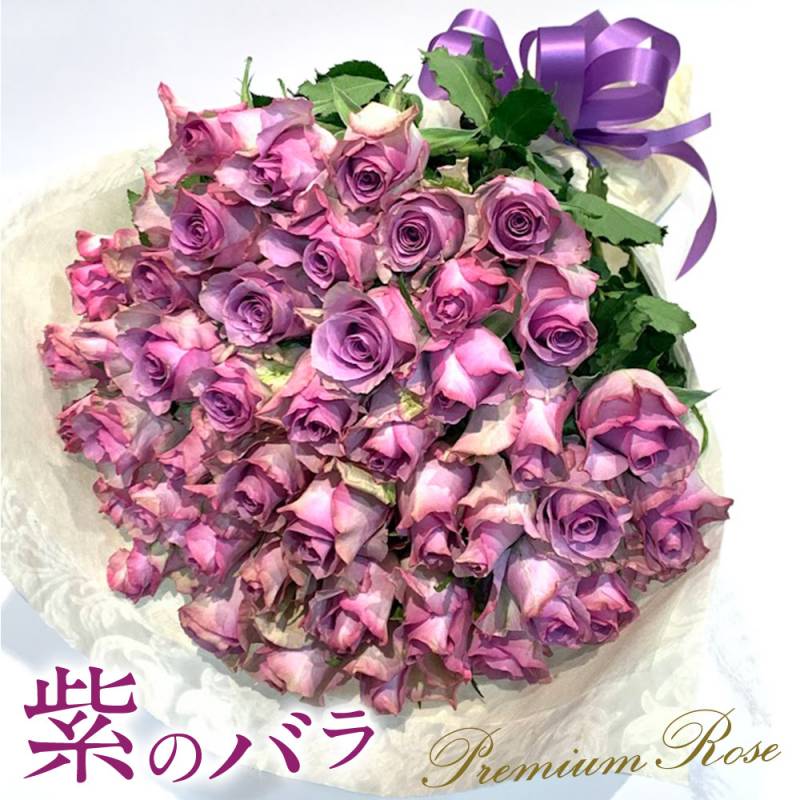 紫バラ50本の花束 生花 ムラサキバラ 東京銀座クオリティ 送料無料 送料込み 紫色 バラ 薔薇 ばら 花束 お祝い 誕生日 記念日 ホワイトデー 卒業式 入学 プレゼント ギフト プロポーズ 結婚 退職 長寿 還暦 古希 喜寿 傘寿 米寿 卒寿 白寿 百寿 金婚式 クール便選択可能