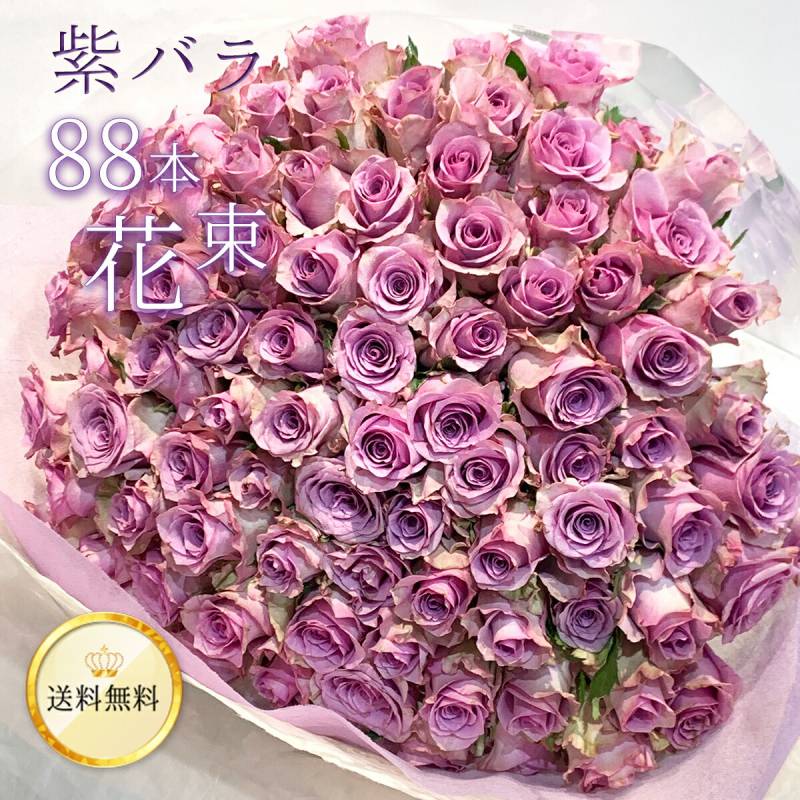 紫バラ88本の花束 生花 ムラサキバラ 東京銀座クオリティ 送料無料 送料込み 紫色 バラ 薔薇 ばら 花束 お祝い 誕生日 記念日 入学 母の日 父の日 プレゼント ギフト プロポーズ 結婚 退職 還暦 長寿 米寿 古希 喜寿 金婚式 クール便選択可能
