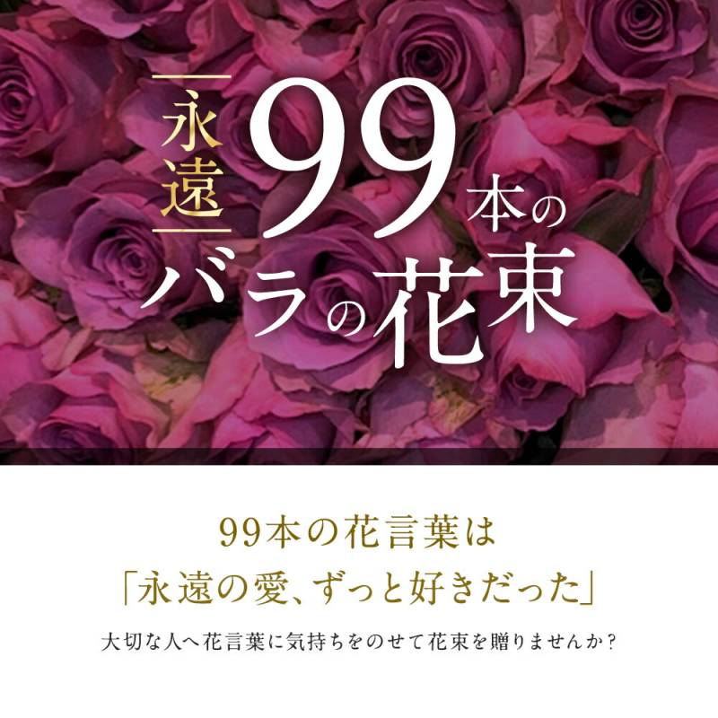 紫バラ99本の花束 生花 ムラサキバラ 東京銀座クオリティ 送料無料 送料込み 紫色 バラ 薔薇 ばら 花束 お祝い 誕生日 記念日 クリスマス プレゼント ギフト プロポーズ 結婚 退職 還暦 長寿 白寿 米寿 古希 喜寿 金婚式 クール便選択可能
