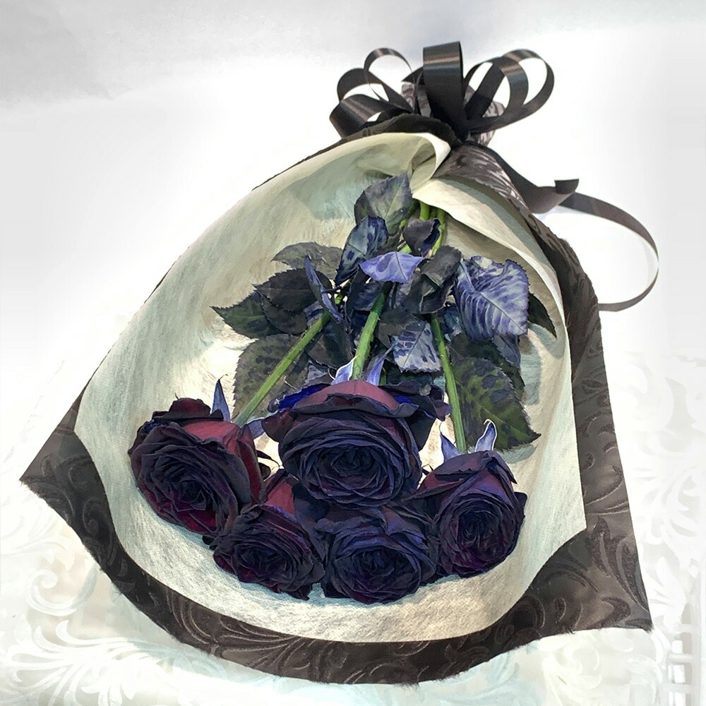 黒い バラ 5本の花束 ブラックローズ 薔薇 黒 花束 プレゼント 花言葉 