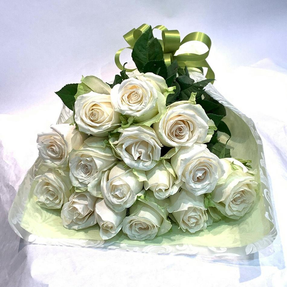 白バラ15本の花束東京銀座クオリティープレゼントお祝い記念日ギフト税込還暦プロポーズ誕生日卒業退職還暦【生花】