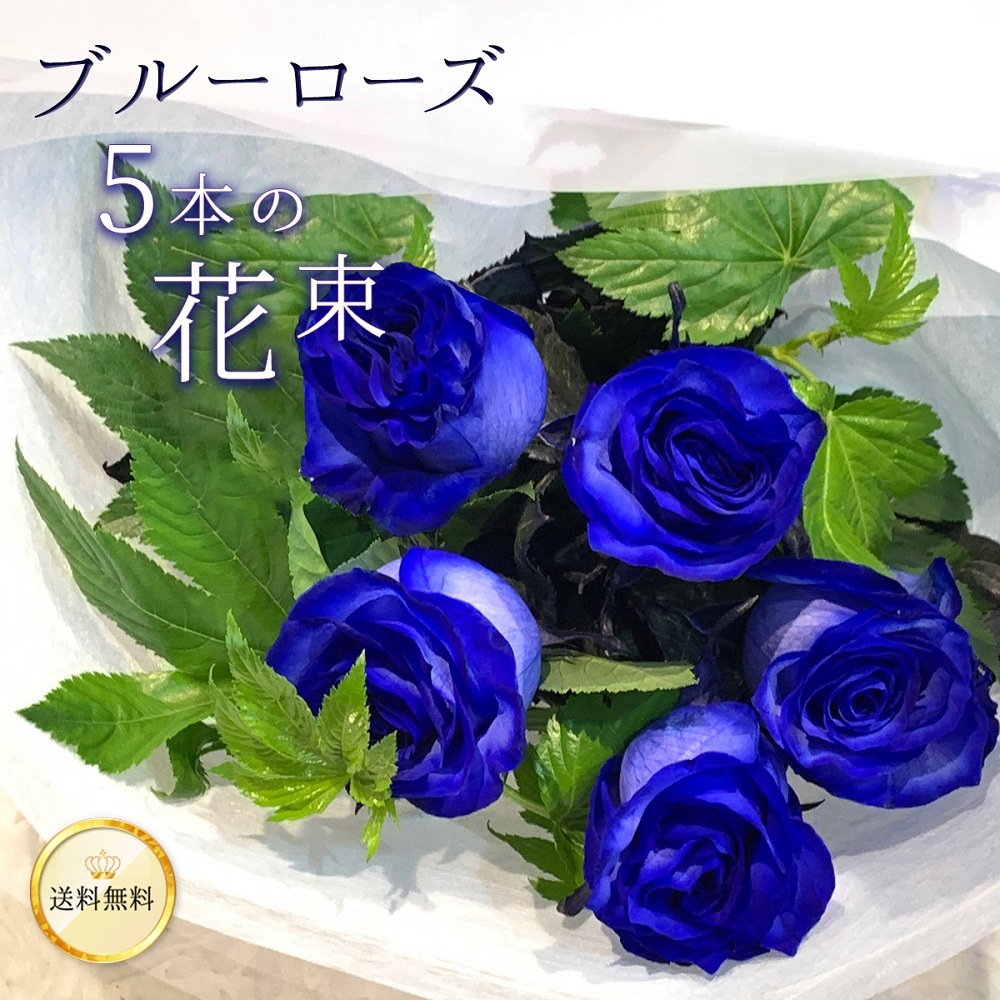 青バラ5本の花束 送料込 プレゼント お祝い 記念日 ギフト 税込 還暦 プロポーズ 誕生日 卒業 退職【生花】