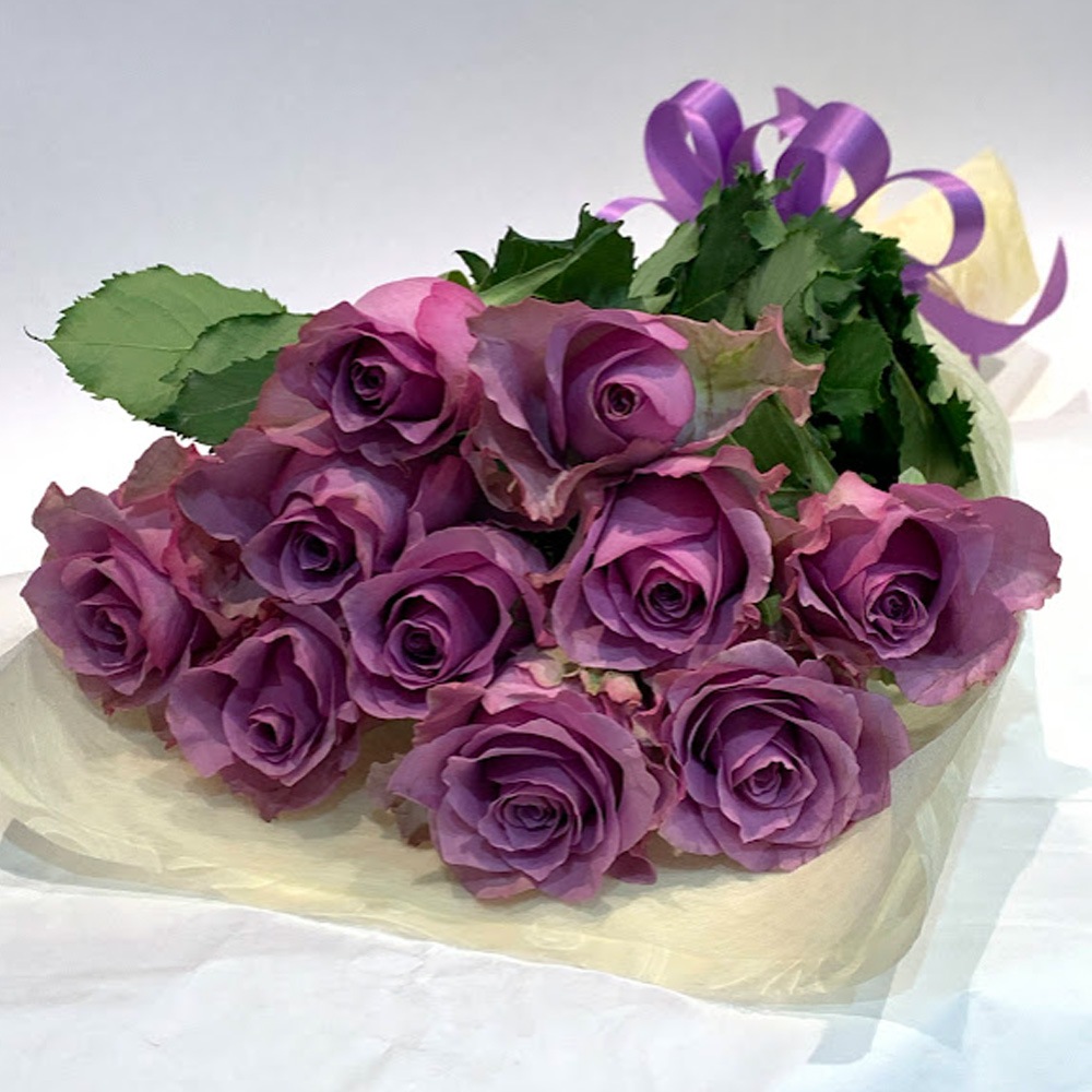 紫バラ10本の花束 生花 ムラサキバラ 東京銀座クオリティ 送料無料 紫色 バラ 薔薇 ばら 花束 お祝い 誕生日 記念日 入学 母の日 父の日 プレゼント プロポーズ 結婚 退職 還暦 長寿 米寿 古希 喜寿 金婚式 ガラスの仮面 長寿祝い クール便選択可能