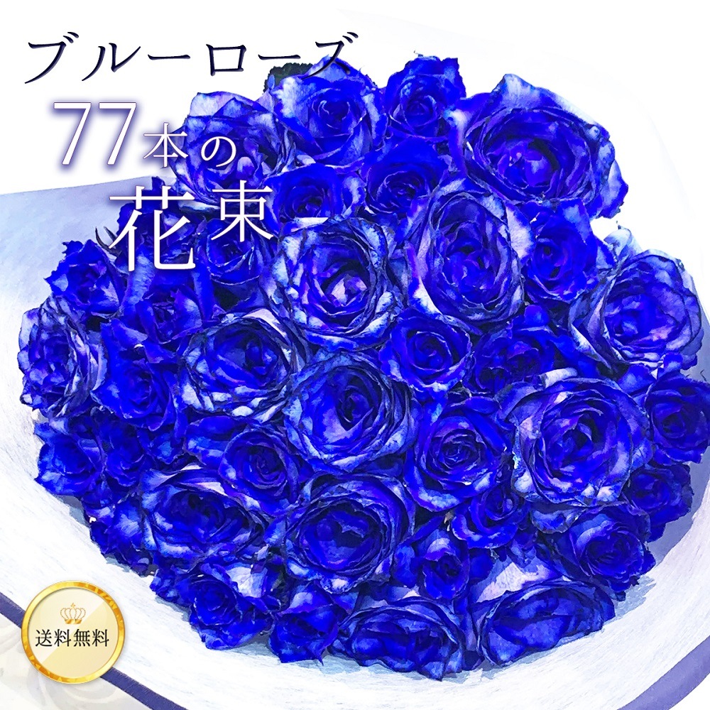 青バラ77本の花束 送料込 プレゼント お祝い 記念日 ギフト 税込 還暦 プロポーズ 誕生日 卒業 退職 喜寿【生花】