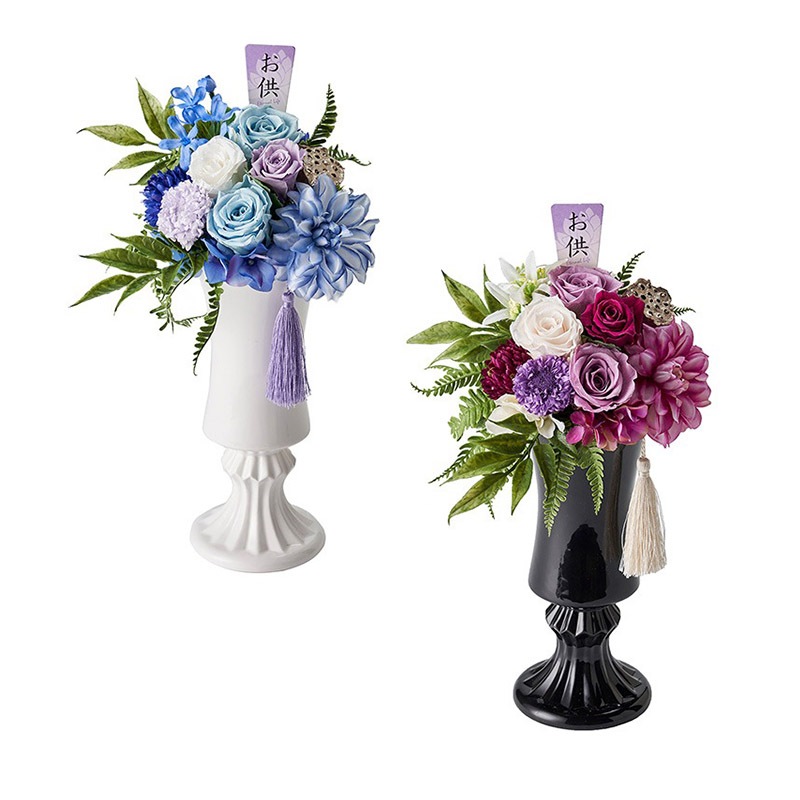 お供 花 プリザーブドフラワー 瑠音 るね W18 X D16 X H34 クリアケース入り ブルー パープル 送料無料 東京堂 お盆 新盆 お彼岸 お悔み 贈答 プレゼント 種類で選ぶ プリザーブドフラワー お供え お悔やみ 花とお酒とギフト 銀座東京フラワー