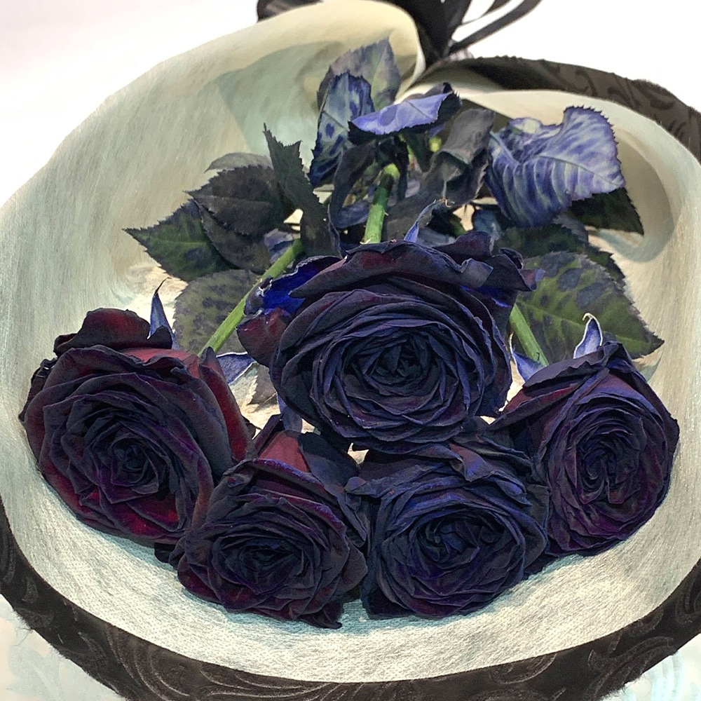 黒い バラ 5本の花束 ブラックローズ 薔薇 黒 花束 プレゼント 花言葉