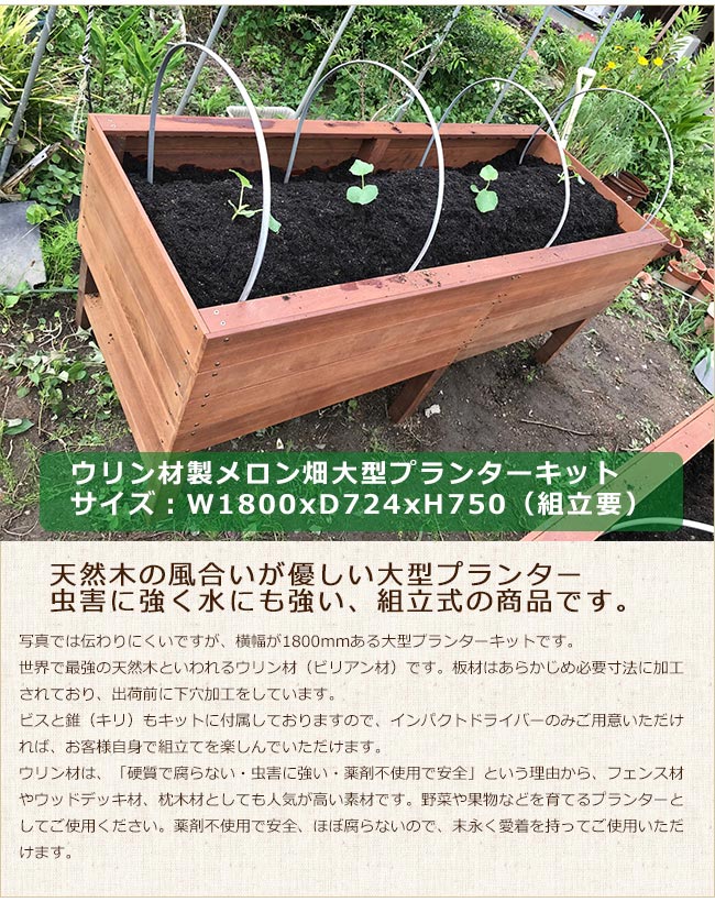 ウリン材製メロン畑大型プランターキット/サイズ：W1800xD724xH750