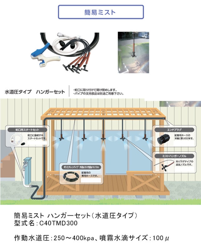 簡易ミスト ハンガーセット（水道圧タイプ）型式名：C40TMD300 作動