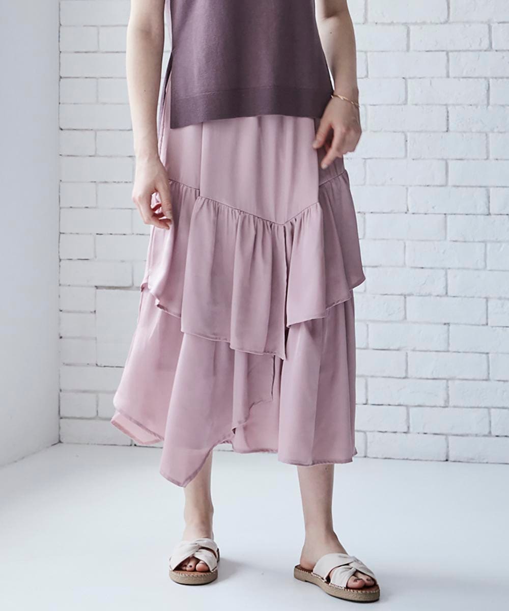 SALE】サテンアシメティアードスカート - 12Twelve Agenda(トゥエルブ