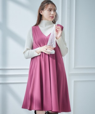 v twelve ワンピース 12Twelve Agenda ワンピース 割繊デシンVネックロングワンピース