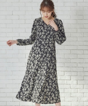 モノトーン小花柄ロングワンピース - 12Twelve Agenda