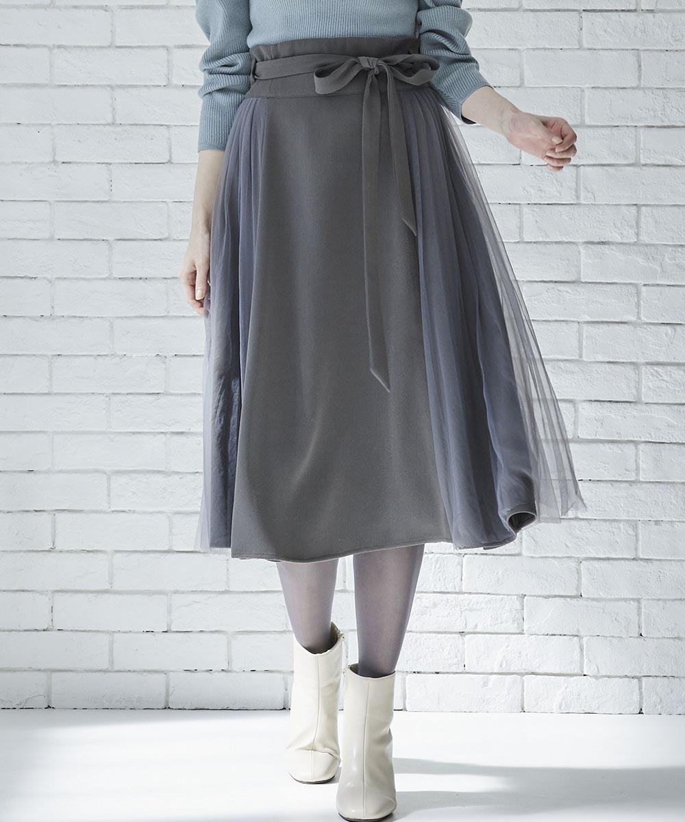 SALE】サイドシフォンプリーツハイウエストフレアスカート - 12Twelve